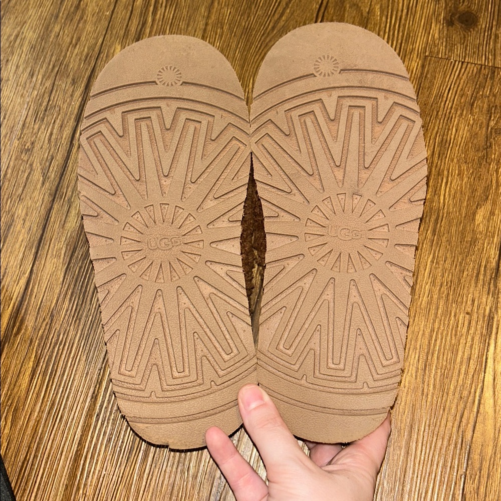 UGG Chocolate Fuzzy Slippers with Orange Detail - Picture 4 of 5